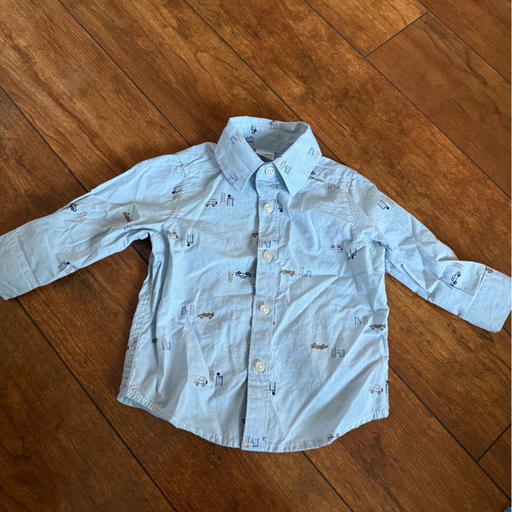 Carter's Light Blue Shirt with Car Print
